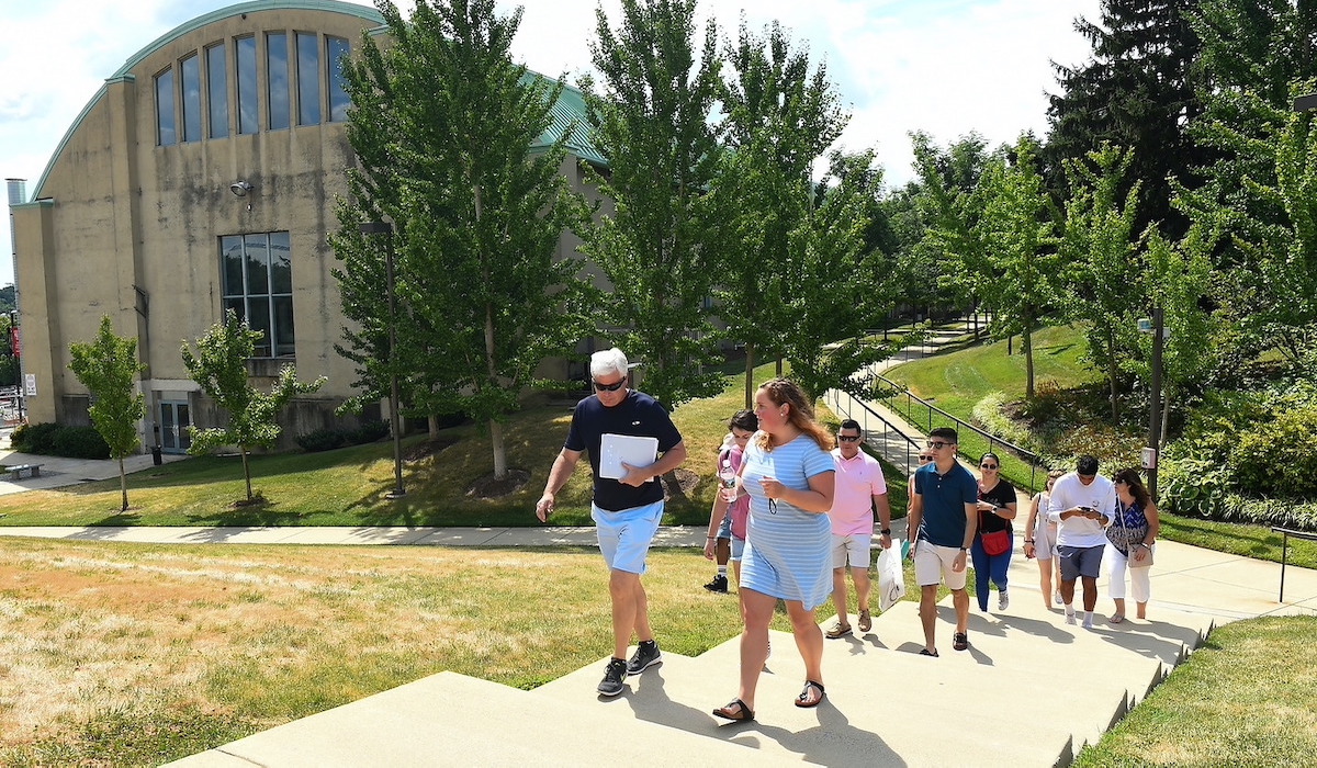 Students and parents on campus tour