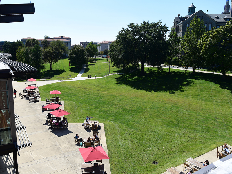 view from rooftop of Pryz lawn and patio