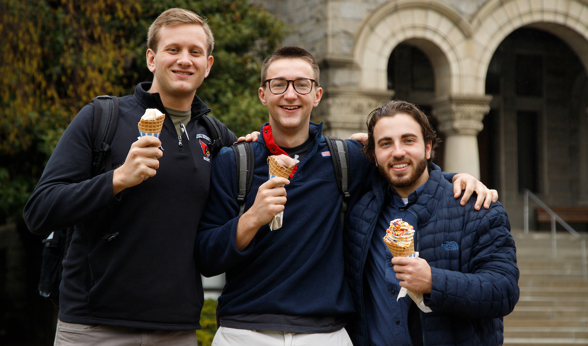 Students enjoying ice cream outside McMahon Hall