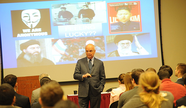 Former CIA Director Michael Hayden speaks to students.