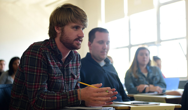 Students participating in a discussion in a sociology class.